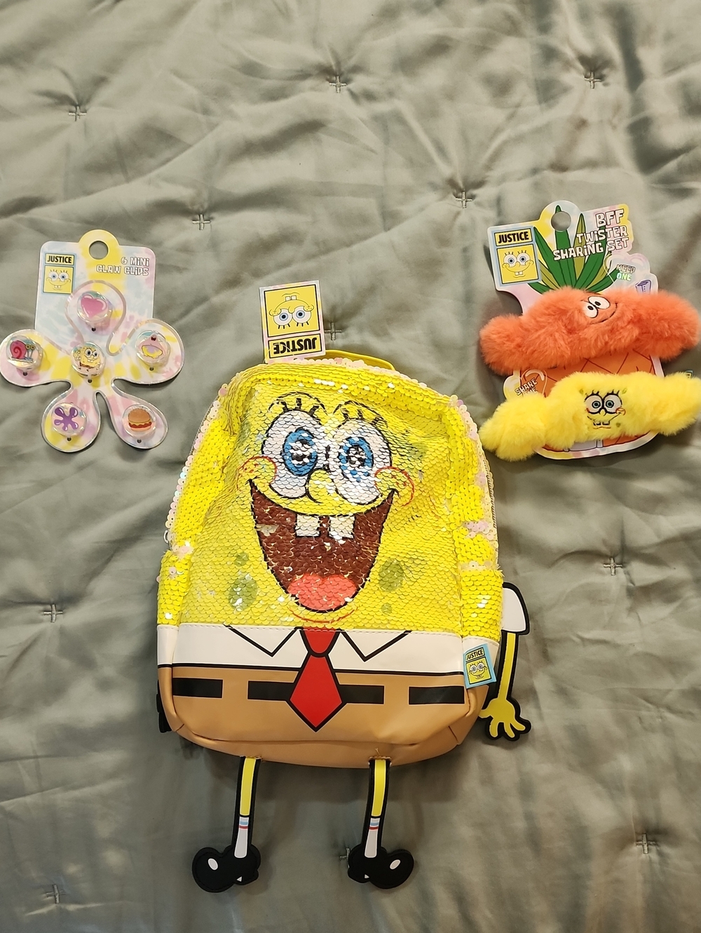Justice SpongeBob Sequin Kids Backpack - Yellow, Brown, Red